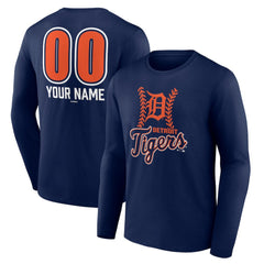 Detroit Tigers Personalized Name & Number Fastball Long Sleeve T-Shirt Navy