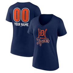 Detroit Tigers Women's Personalized Name & Number Fastball V-Neck T-Shirt Navy