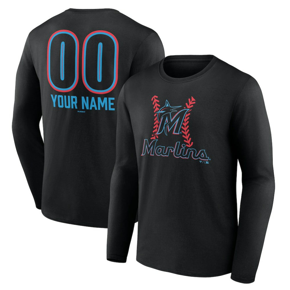 Miami Marlins Personalized Name & Number Fastball Long Sleeve T-Shirt Black