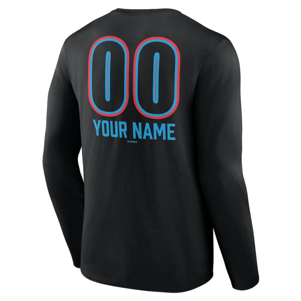 Miami Marlins Personalized Name & Number Fastball Long Sleeve T-Shirt Black