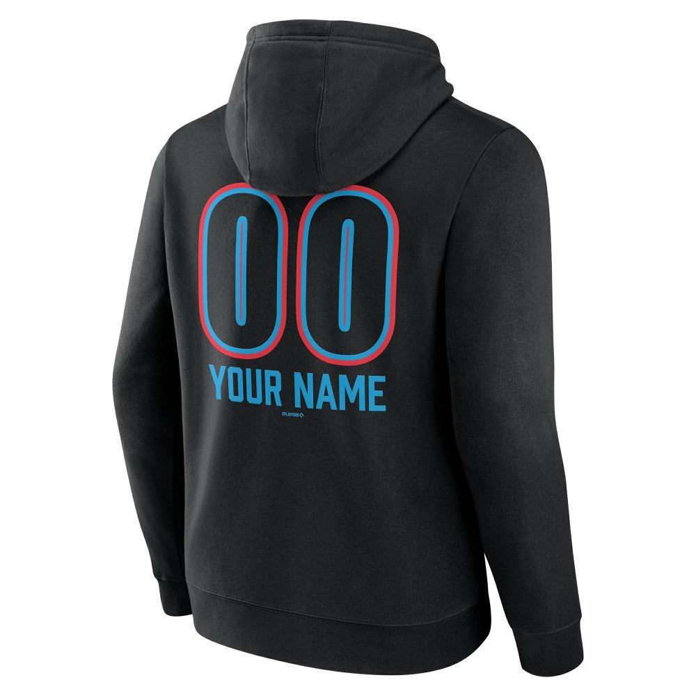 Miami Marlins Personalized Name & Number Fastball Pullover Hoodie Black