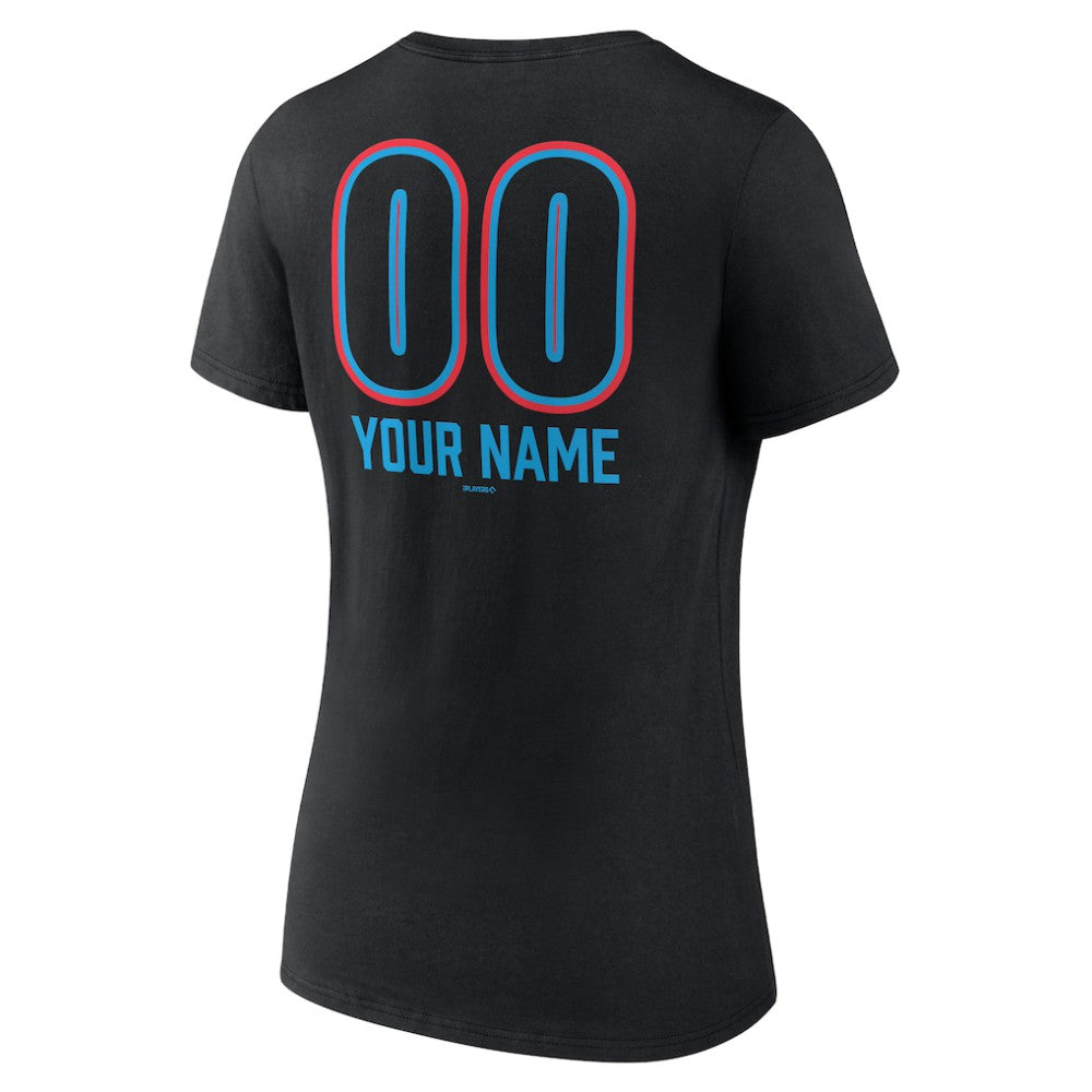 Miami Marlins Women's Personalized Name & Number Fastball V-Neck T-Shirt Black