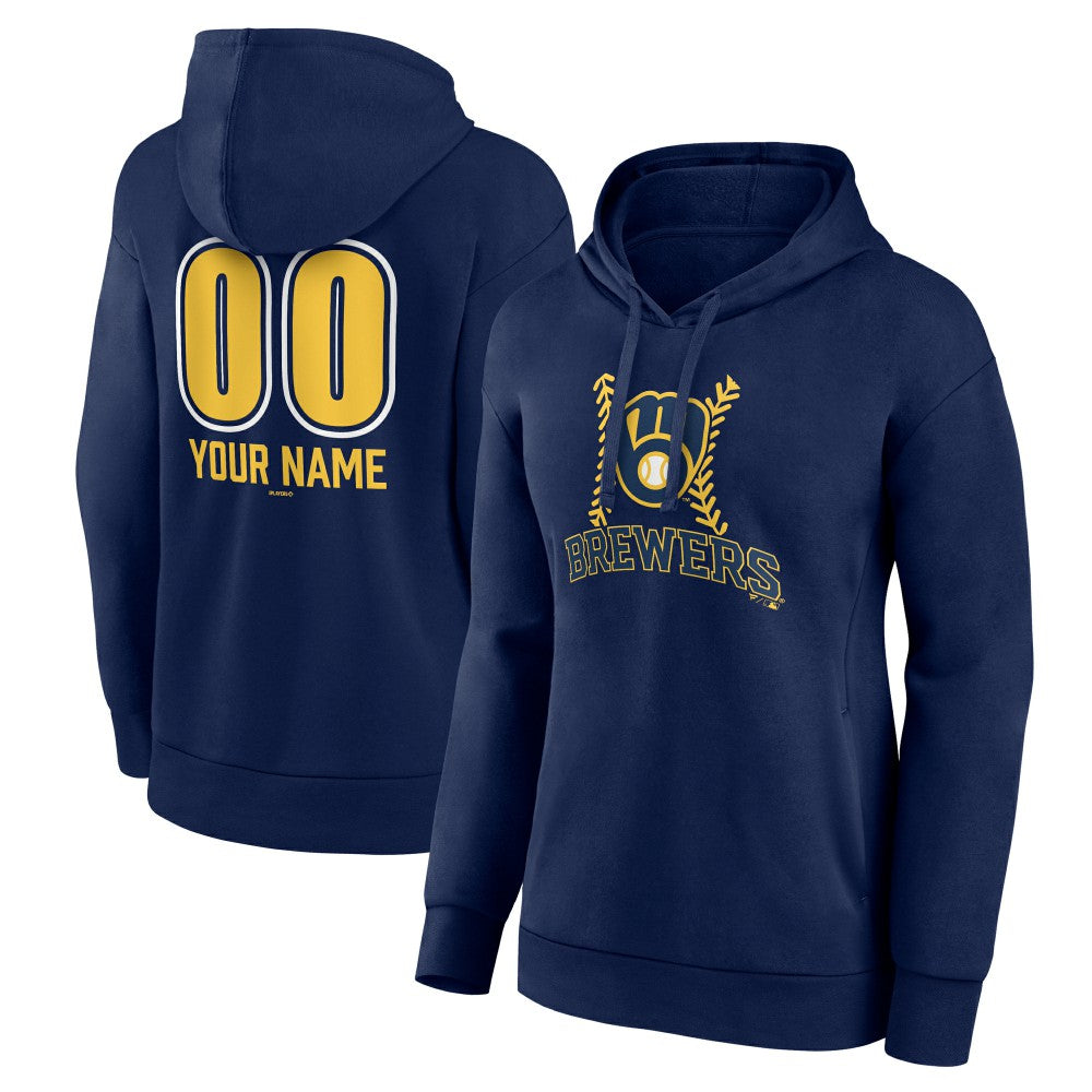 Milwaukee Brewers Women's Personalized Name & Number Fastball Pullover Hoodie Navy