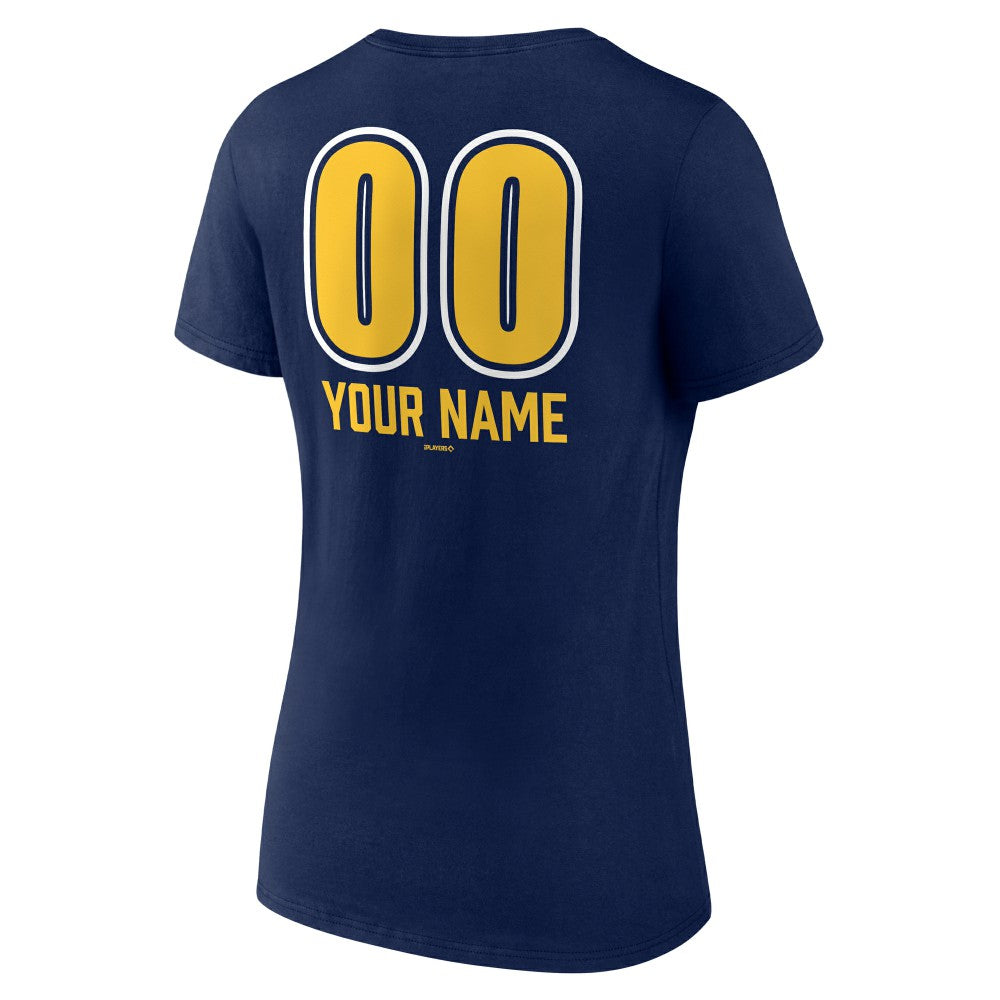 Milwaukee Brewers Women's Personalized Name & Number Fastball V-Neck T-Shirt Navy