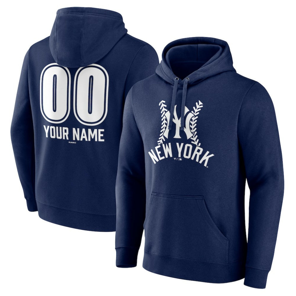 New York Yankees Personalized Name & Number Fastball Pullover Hoodie Navy