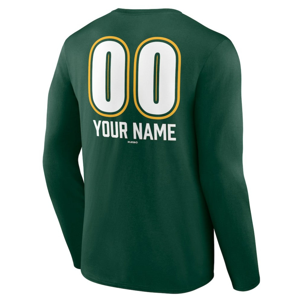 Athletics Personalized Name & Number Fastball Long Sleeve T-Shirt Green