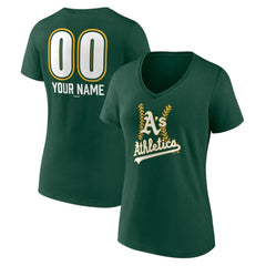 Athletics Women's Personalized Name & Number Fastball V-Neck T-Shirt Green