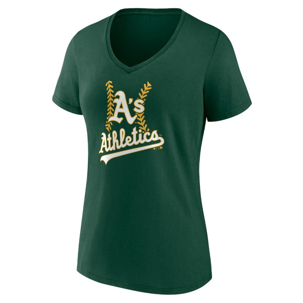 Athletics Women's Personalized Name & Number Fastball V-Neck T-Shirt Green
