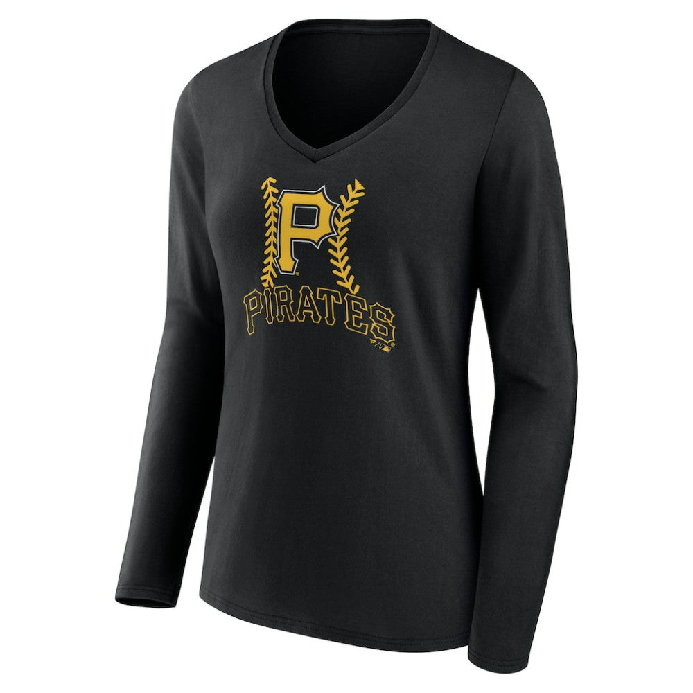 Pittsburgh Pirates Women's Personalized Name & Number Fastball Long Sleeve V-Neck T-Shirt Black