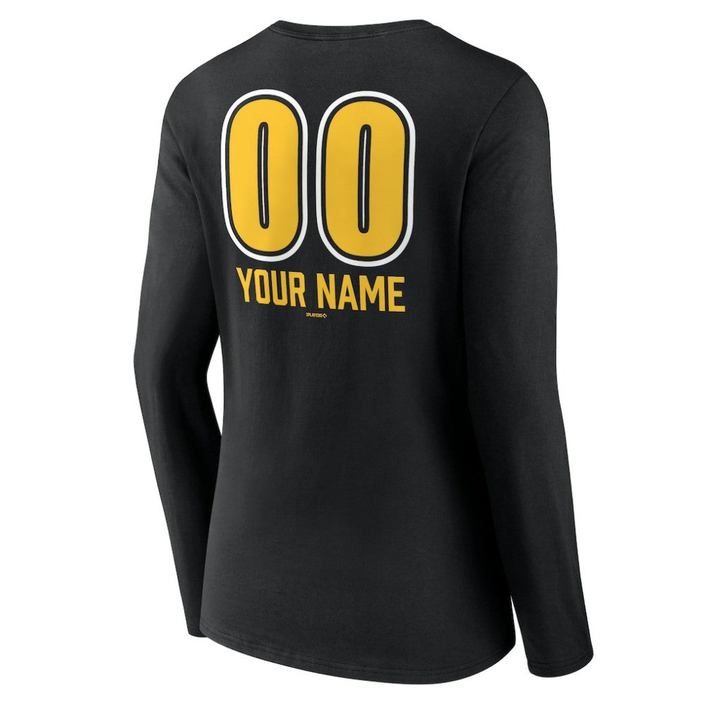 Pittsburgh Pirates Women's Personalized Name & Number Fastball Long Sleeve V-Neck T-Shirt Black