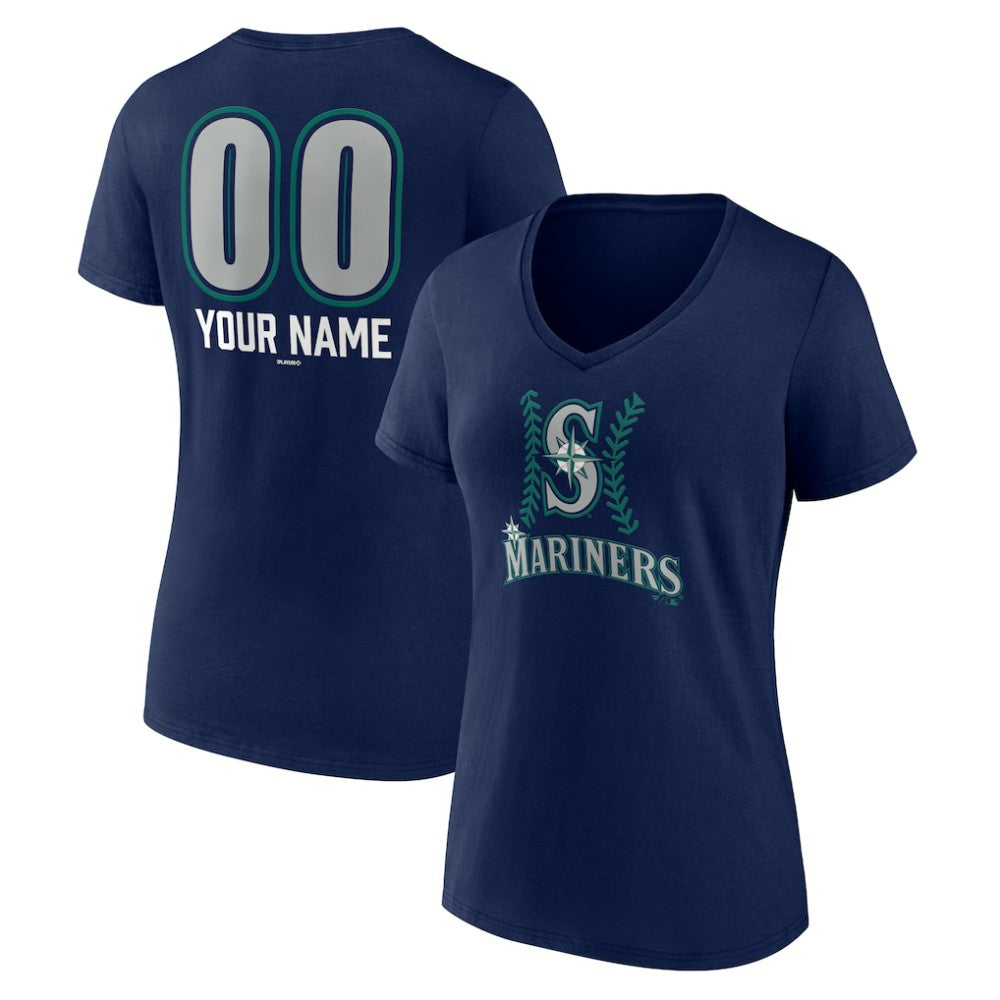Seattle Mariners Women's Personalized Name & Number Fastball V-Neck T-Shirt Navy