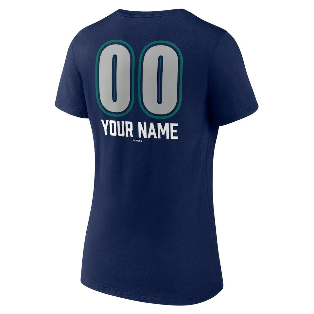 Seattle Mariners Women's Personalized Name & Number Fastball V-Neck T-Shirt Navy