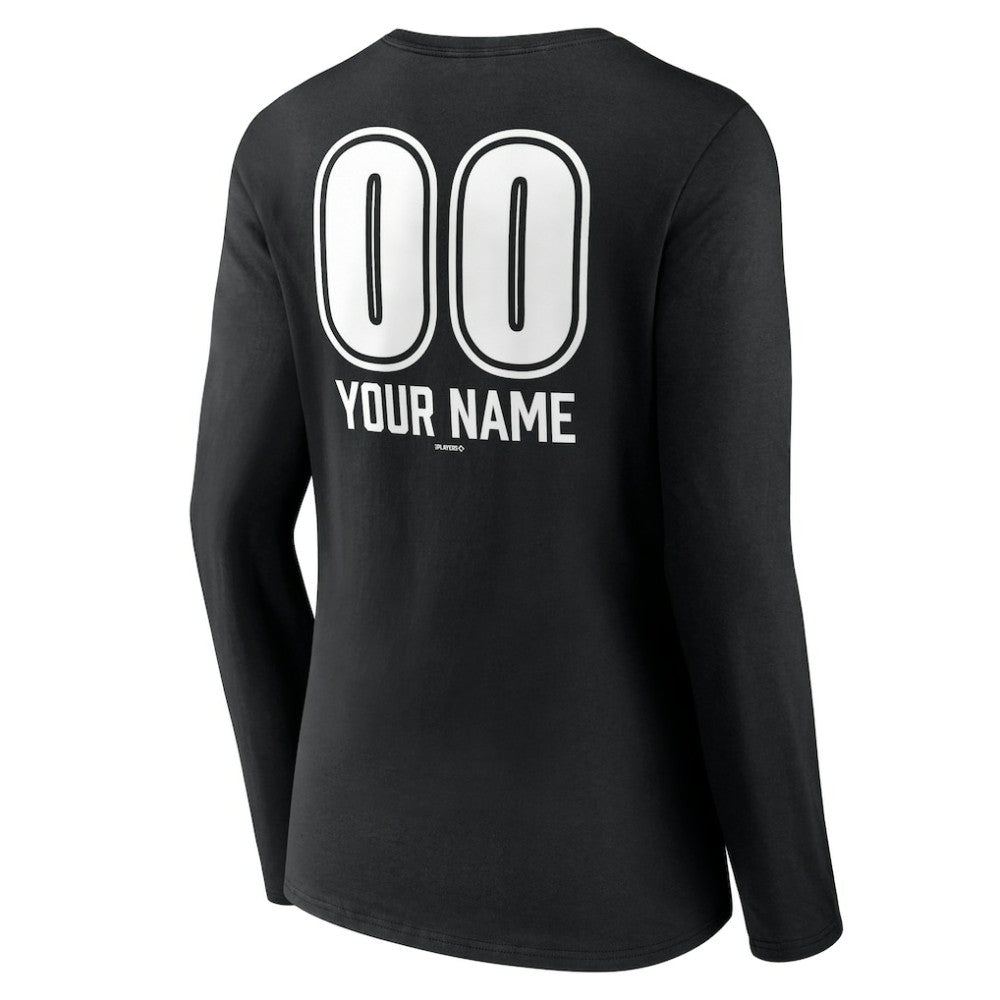 Los Angeles Dodgers Women's Personalized Name & Number Fastball Long Sleeve V-Neck T-Shirt Black