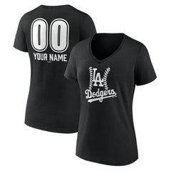 Los Angeles Dodgers Women's Personalized Name & Number Fastball V-Neck T-Shirt Black
