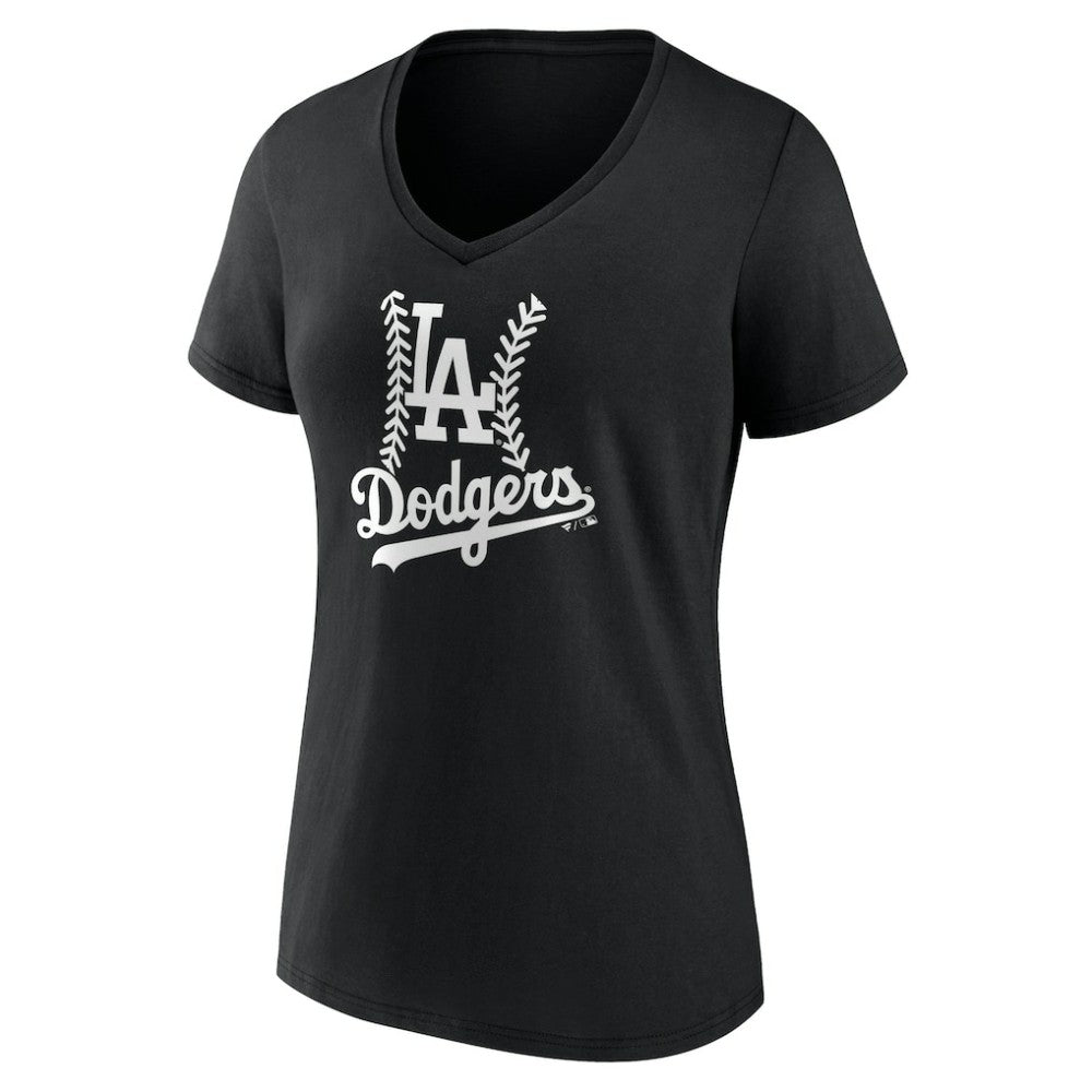 Los Angeles Dodgers Women's Personalized Name & Number Fastball V-Neck T-Shirt Black