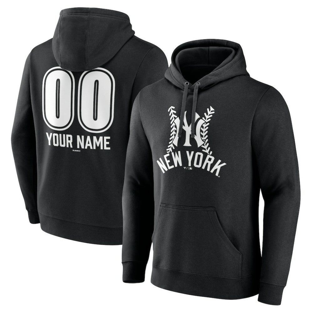 New York Yankees Personalized Name & Number Fastball Pullover Hoodie Black