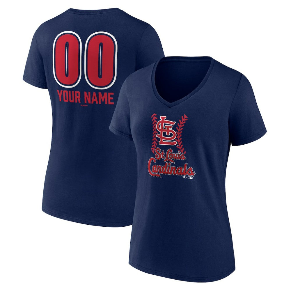 St. Louis Cardinals Women's Personalized Name & Number Fastball V-Neck T-Shirt Navy