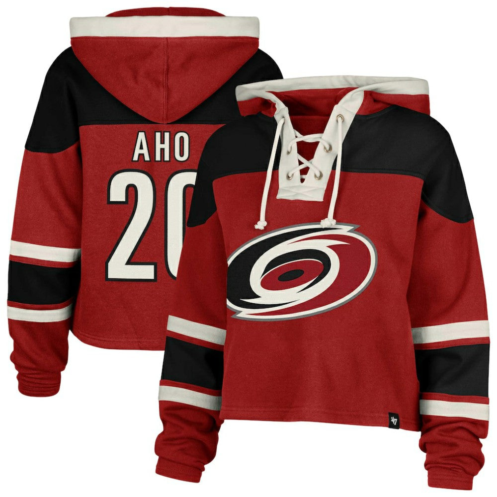 Sebastian Aho Carolina Hurricanes '47 Women's Superior Lacer Cropped Pullover Hoodie Red