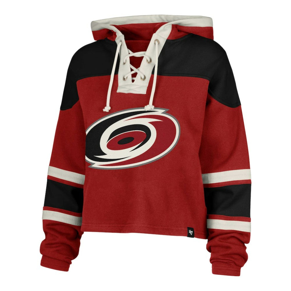 Sebastian Aho Carolina Hurricanes '47 Women's Superior Lacer Cropped Pullover Hoodie Red
