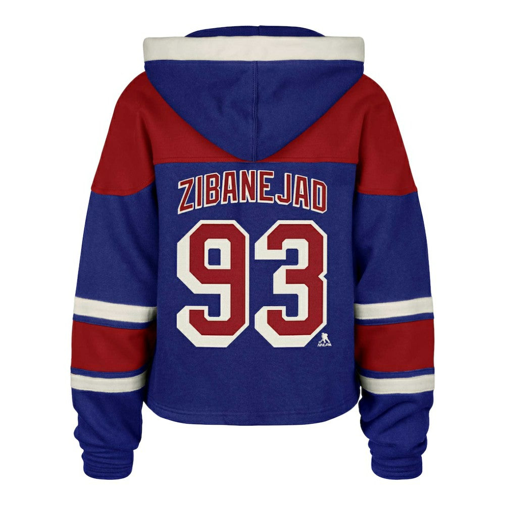 Mika Zibanejad New York Rangers '47 Women's Superior Lacer Cropped Pullover Hoodie Blue
