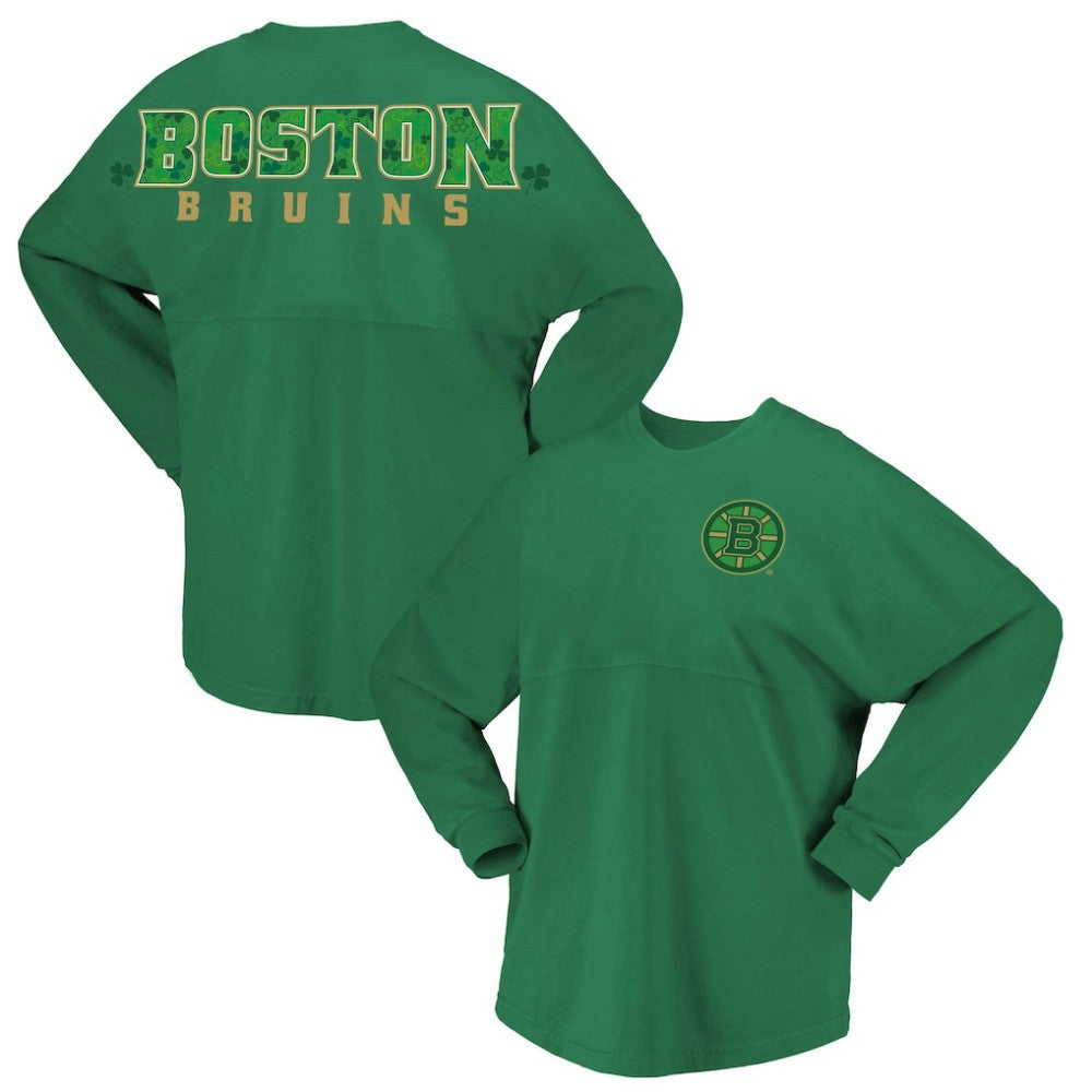 Boston Bruins Fanatics Women's St. Patrick's Day Spirit Jersey T-Shirt Kelly Green