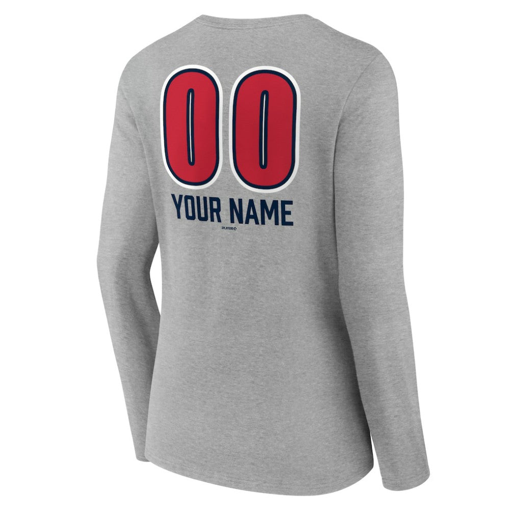 Atlanta Braves Women's Personalized Name & Number Fastball Long Sleeve V-Neck T-Shirt Gray