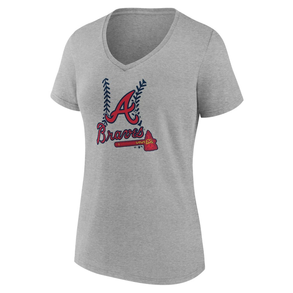Atlanta Braves Women's Personalized Name & Number Fastball V-Neck T-Shirt Gray