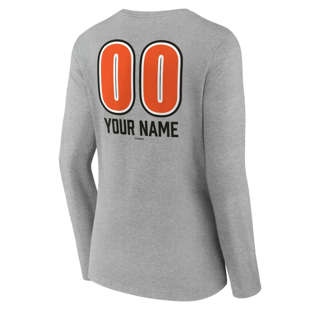 Baltimore Orioles Women's Personalized Name & Number Fastball Long Sleeve V-Neck T-Shirt Gray