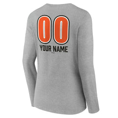 Baltimore Orioles Women's Personalized Name & Number Fastball Long Sleeve V-Neck T-Shirt Gray