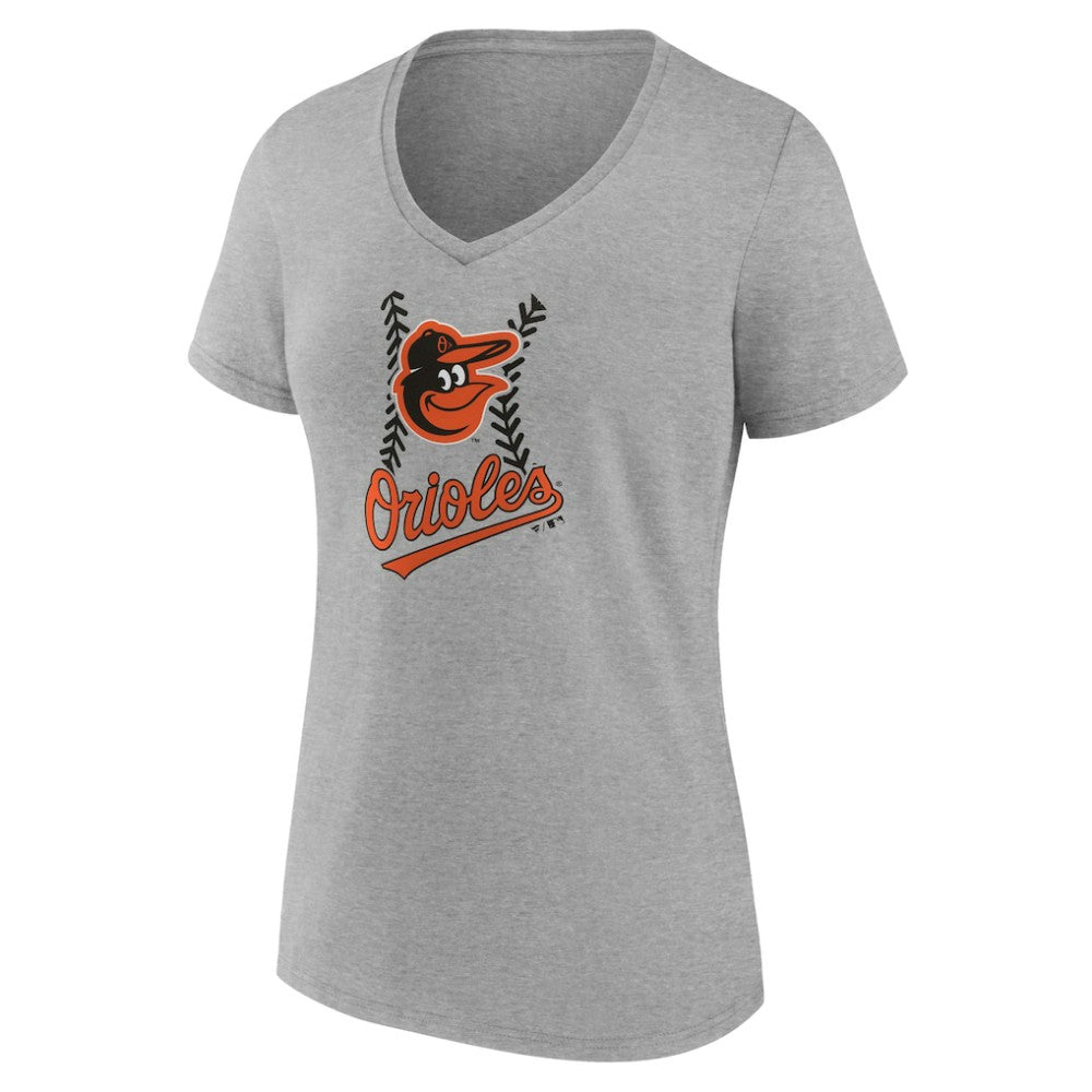 Baltimore Orioles Women's Personalized Name & Number Fastball V-Neck T-Shirt Gray