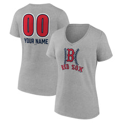 Boston Red Sox Women's Personalized Name & Number Fastball V-Neck T-Shirt Gray