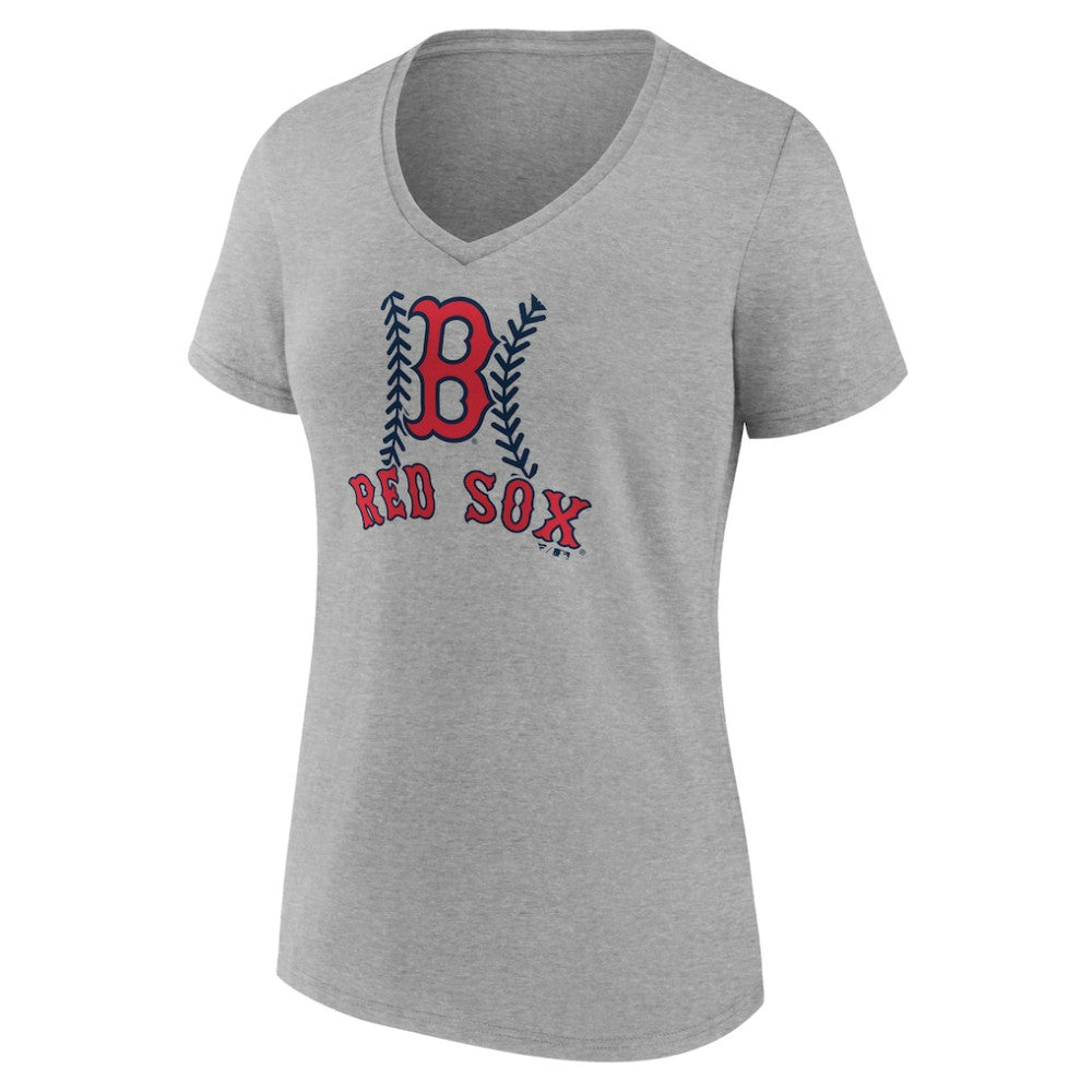 Boston Red Sox Women's Personalized Name & Number Fastball V-Neck T-Shirt Gray