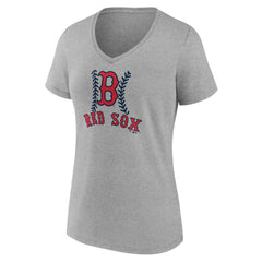 Boston Red Sox Women's Personalized Name & Number Fastball V-Neck T-Shirt Gray