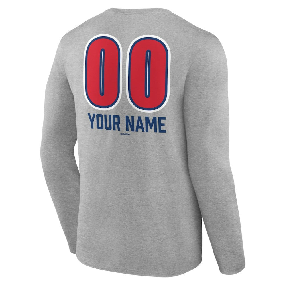 Chicago Cubs Personalized Name & Number Fastball Long Sleeve T-Shirt Gray