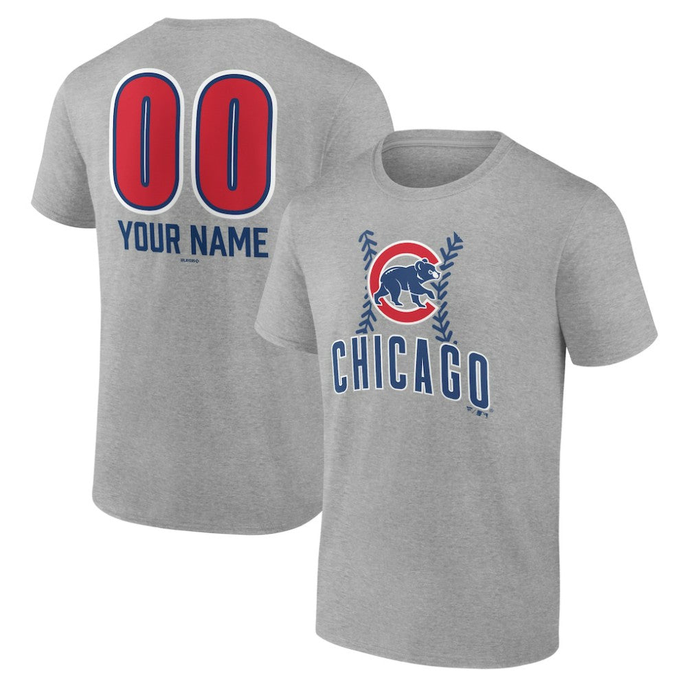 Chicago Cubs Personalized Name & Number Fastball T-Shirt Heather Gray