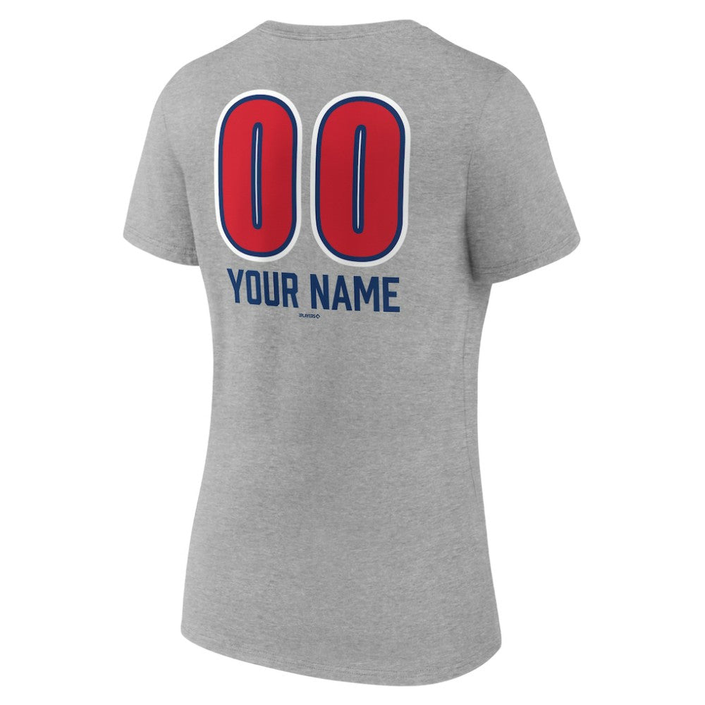 Chicago Cubs Women's Personalized Name & Number Fastball V-Neck T-Shirt Gray