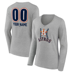 Houston Astros Women's Personalized Name & Number Fastball Long Sleeve V-Neck T-Shirt Gray