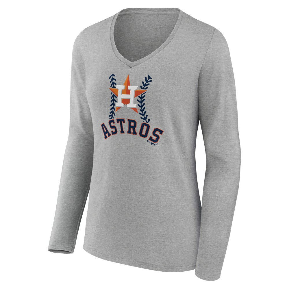 Houston Astros Women's Personalized Name & Number Fastball Long Sleeve V-Neck T-Shirt Gray