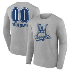 Los Angeles Dodgers Personalized Name & Number Fastball Long Sleeve T-Shirt Gray