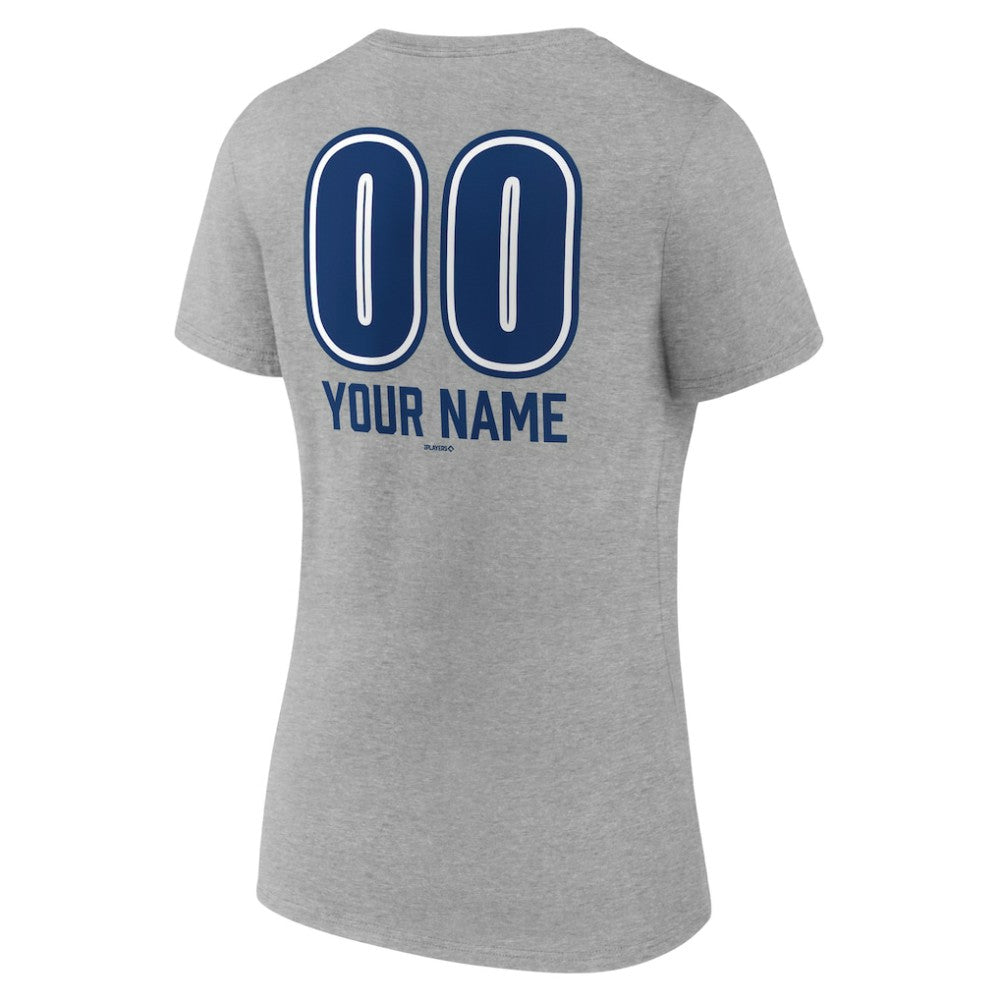 Los Angeles Dodgers Women's Personalized Name & Number Fastball V-Neck T-Shirt Gray