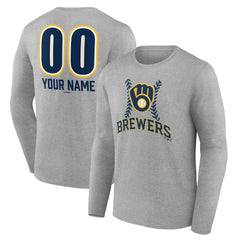 Milwaukee Brewers Personalized Name & Number Fastball Long Sleeve T-Shirt Gray