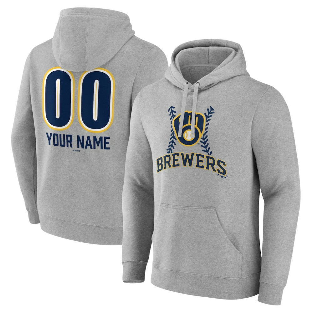 Milwaukee Brewers Personalized Name & Number Fastball Pullover Hoodie Gray