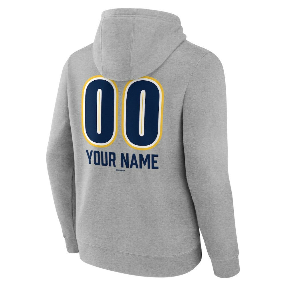Milwaukee Brewers Personalized Name & Number Fastball Pullover Hoodie Gray