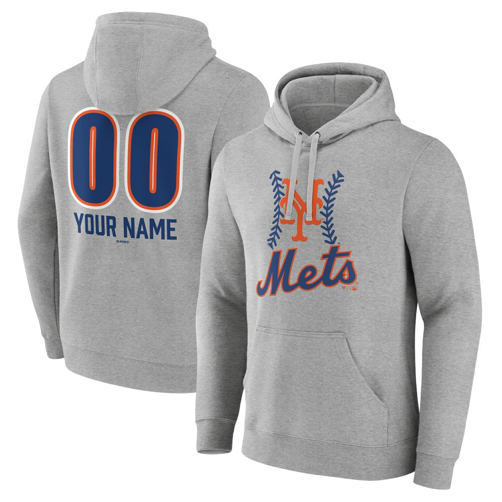 New York Mets Personalized Name & Number Fastball Pullover Hoodie Gray