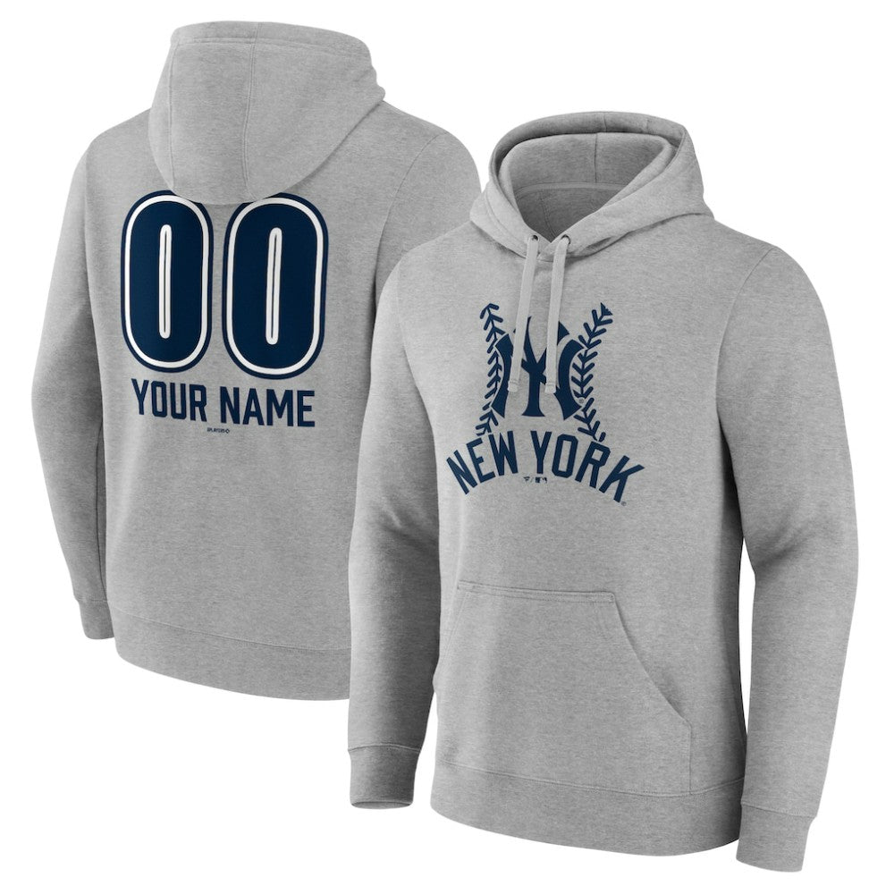 New York Yankees Personalized Name & Number Fastball Pullover Hoodie Gray