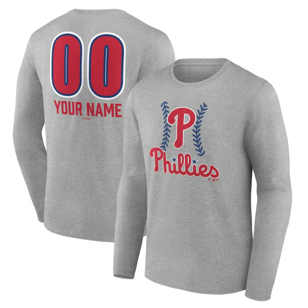 Philadelphia Phillies Personalized Name & Number Fastball Long Sleeve T-Shirt Gray