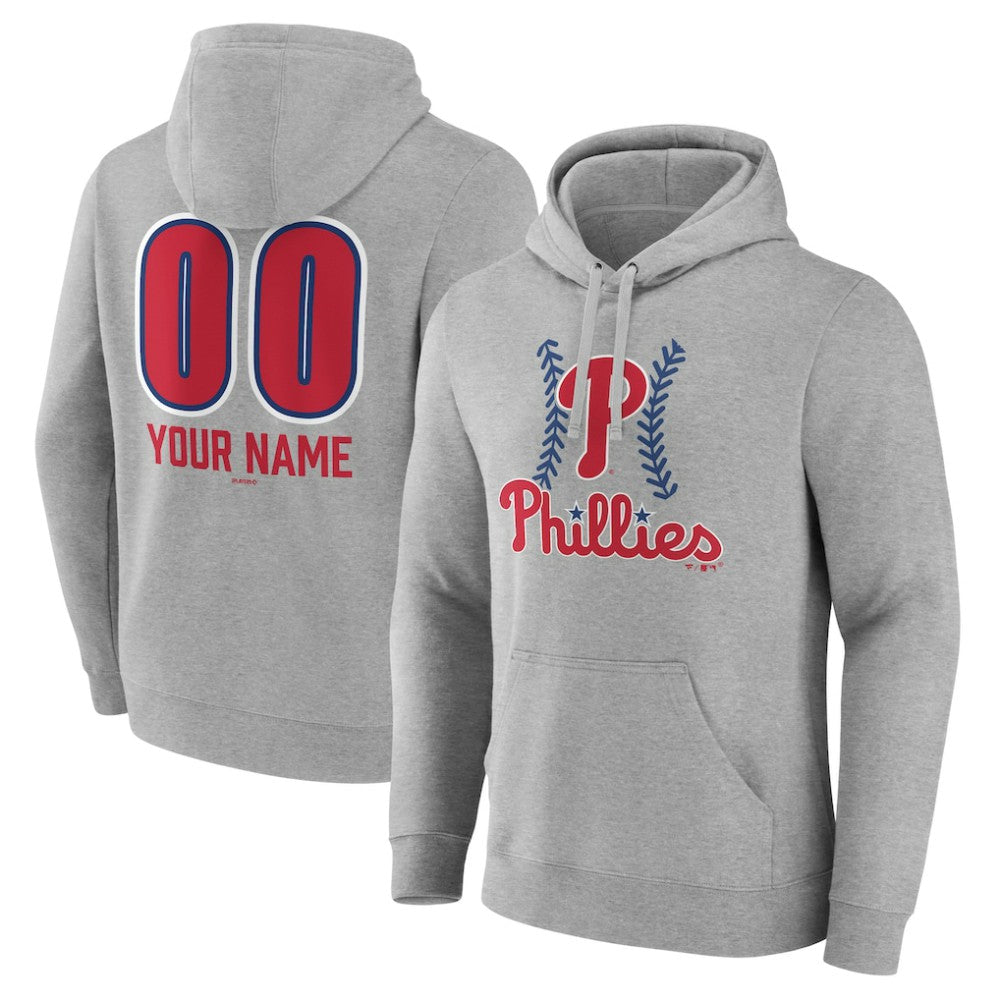 Philadelphia Phillies Personalized Name & Number Fastball Pullover Hoodie Gray
