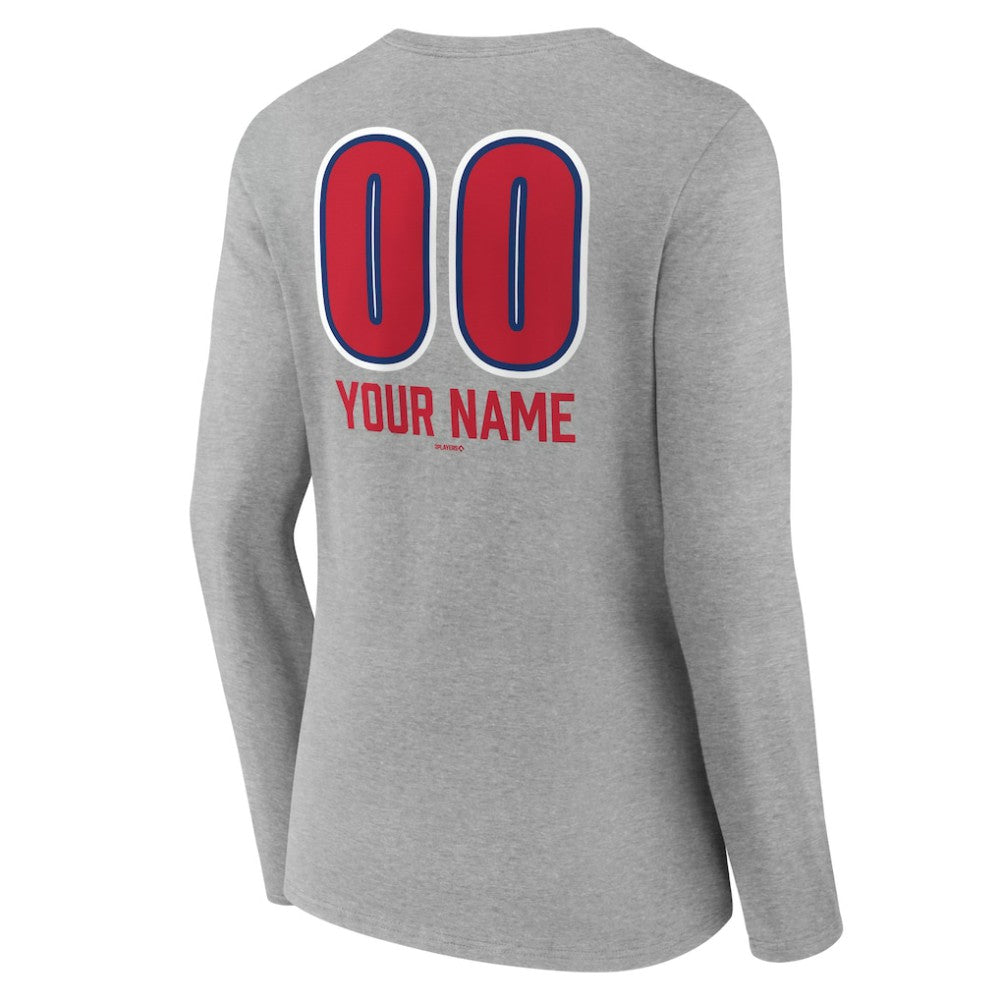 Philadelphia Phillies Women's Personalized Name & Number Fastball Long Sleeve V-Neck T-Shirt Gray
