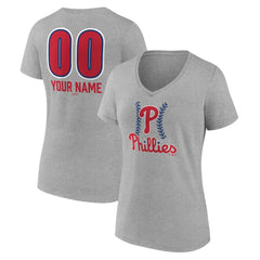 Philadelphia Phillies Women's Personalized Name & Number Fastball V-Neck T-Shirt Gray