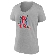 Philadelphia Phillies Women's Personalized Name & Number Fastball V-Neck T-Shirt Gray